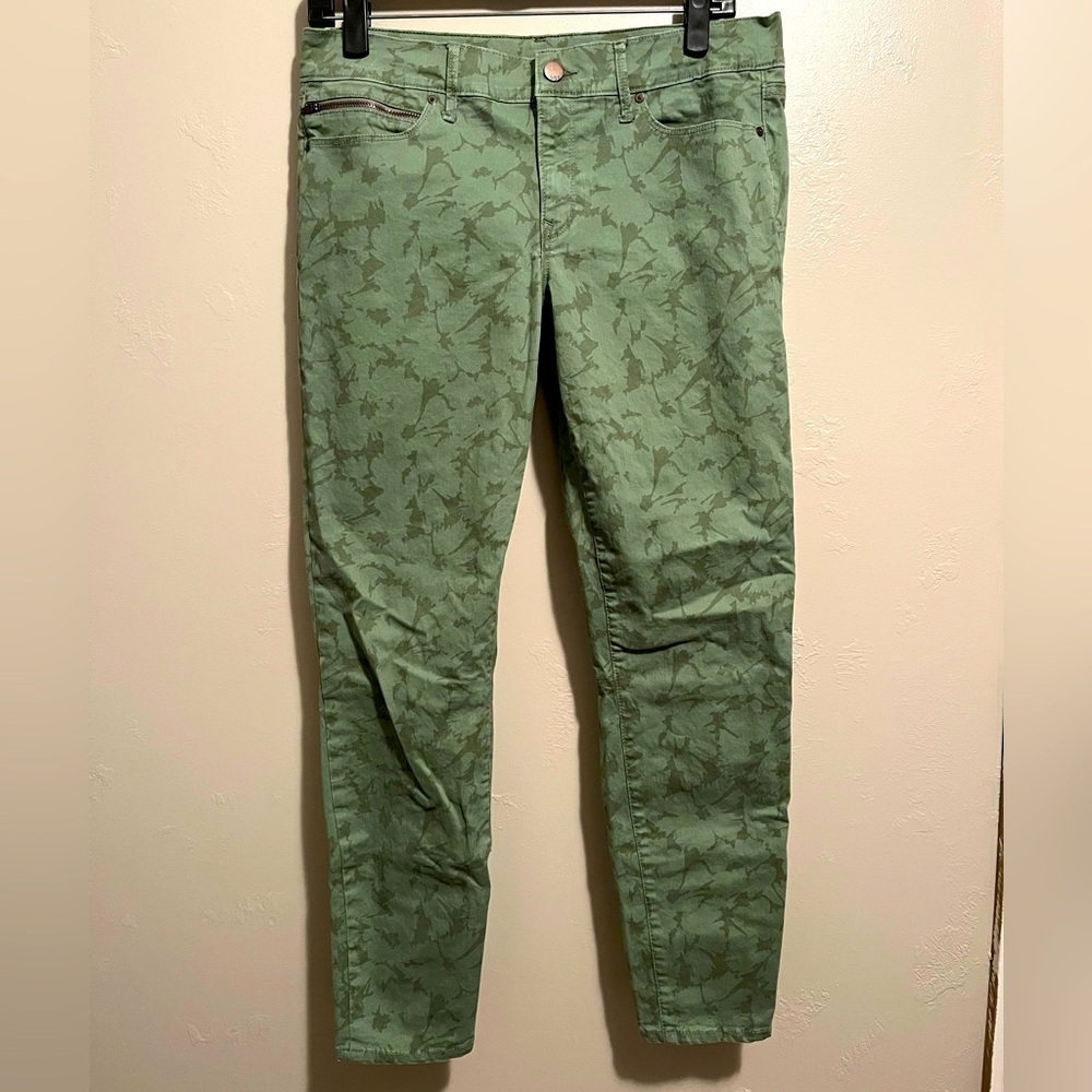 Gap Green Patterned Skinny Pants with Zipper Detailing